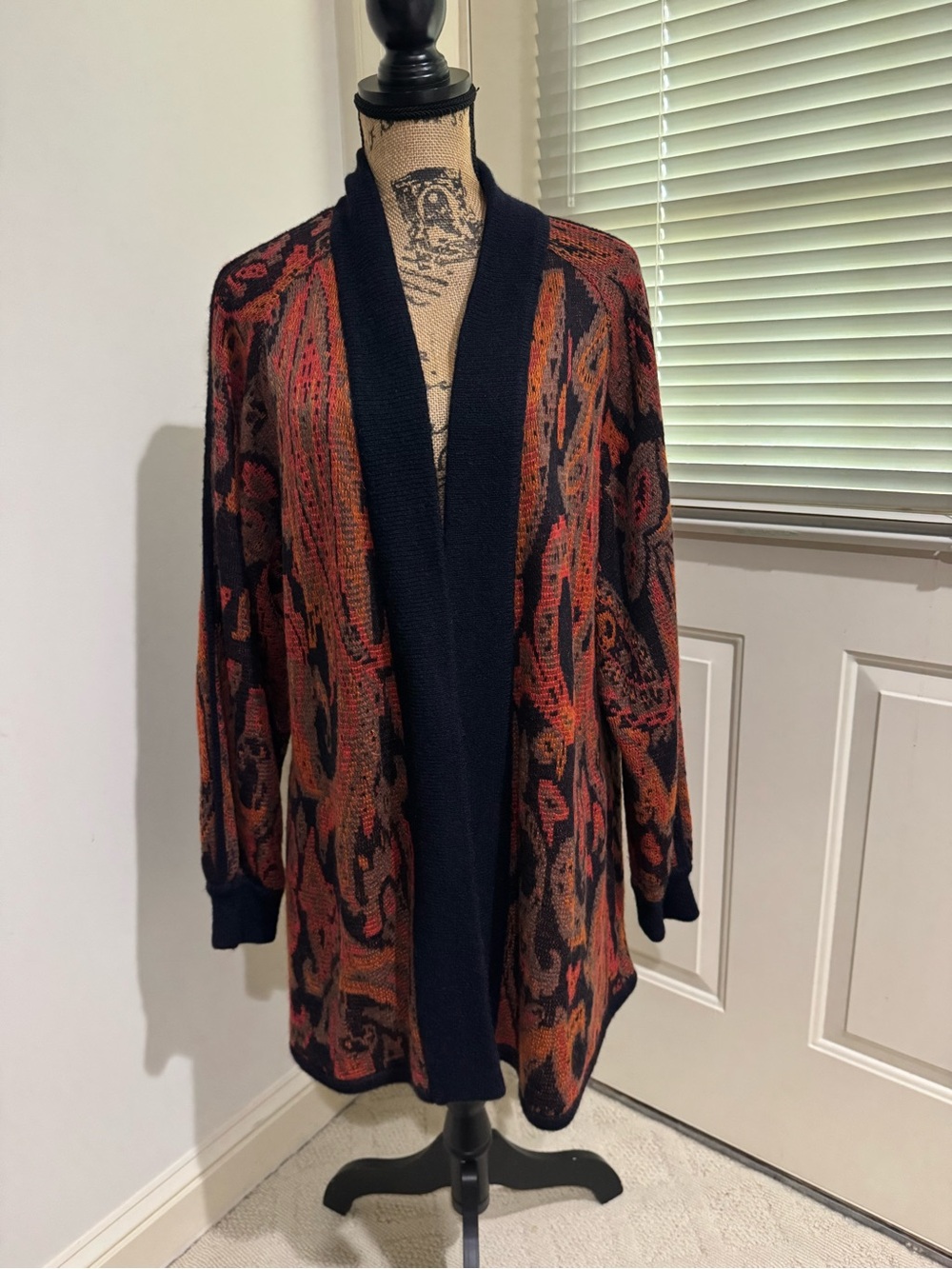 Vintage Escada Orange & Black open front cardigan size Oversized medium or Large